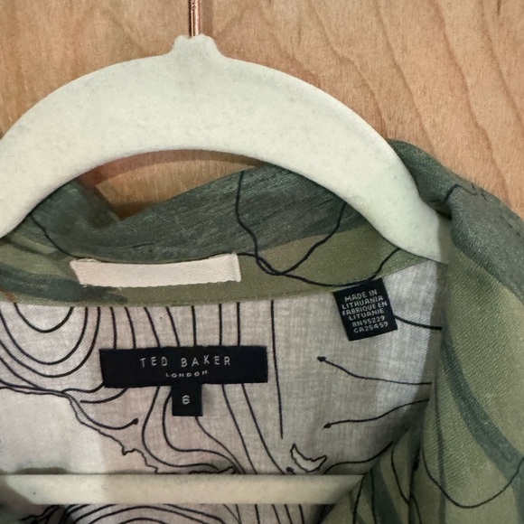 NEW Ted Baker Mens Briary Shirt Linen Camo Wave Abstract Green Size 6 Large NWOT - Picture 7 of 7